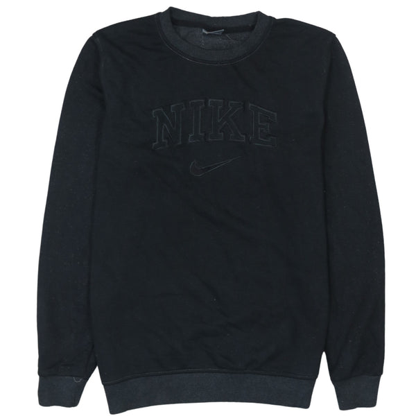 Nike Black Sweatshirt Women's Large Embroidered Arch Logo Ribbed Crewneck Pullover Top