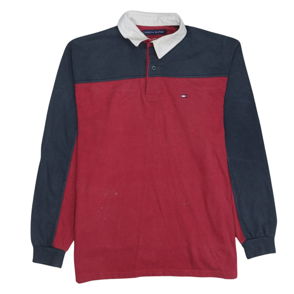 Tommy Hilfiger 90's Long Sleeve Quarter Button Polo Shirt XLarge Navy Blue