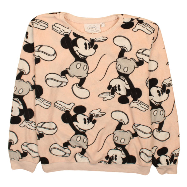 Disney 90's Mickey Mouse Crew Neck Fleece Jumper Large (missing sizing label) Pink