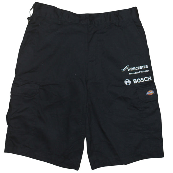 Dickies Black Cargo Shorts Men’s 32 Worcester Bosch Embroidered Work Logo Utility