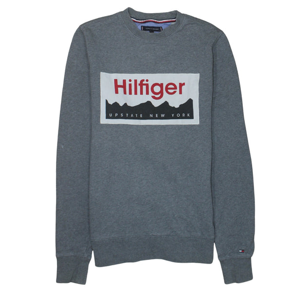 Tommy Hilfiger Grey Sweatshirt Men's Small Printed Hilfiger Upstate New York Logo Pullover
