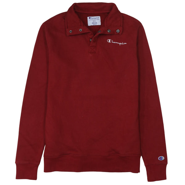Champion Burgundy Red Sweatshirt Men's Small Embroidered Logo Snap Collar Pullover Jumper