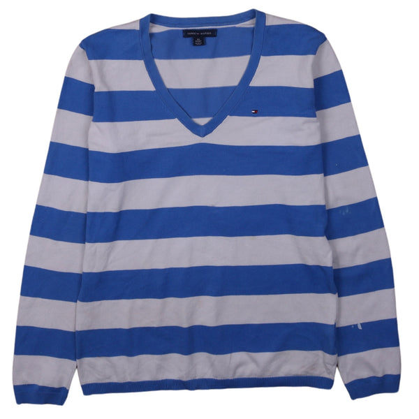 Tommy Hilfiger 90's Striped V Neck Jumper / Sweater XSmall Blue