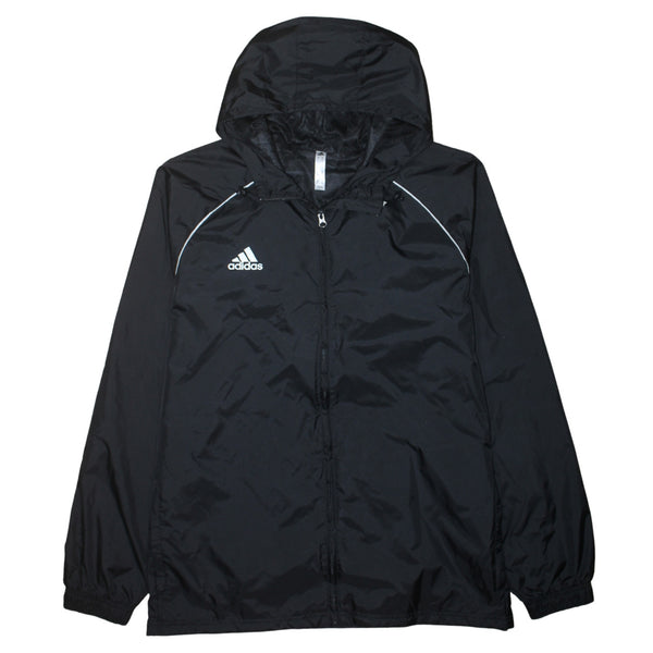 Adidas Black Hooded Windbreaker Jacket Men’s XLarge Printed Logo Zip Lightweight Outerwear