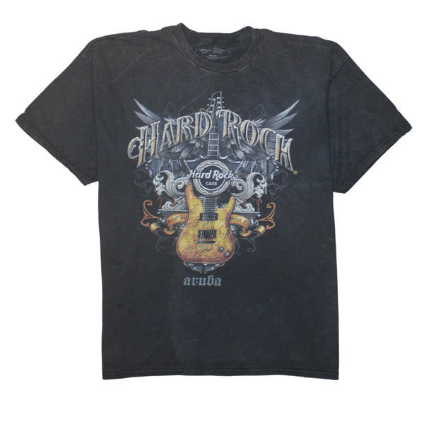 Hard Rock Cafe Faded Black T Shirt Men's XLarge Guitar Aruba Printed Graphic Tee