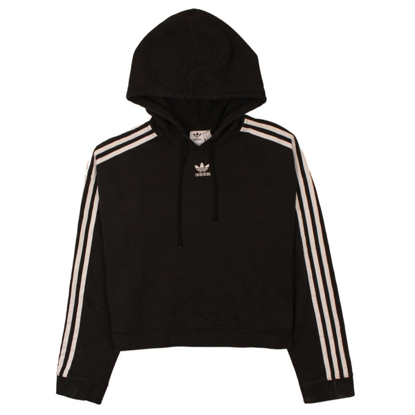 Adidas 90's Crop Striped Sleeves Hoodie Medium Black