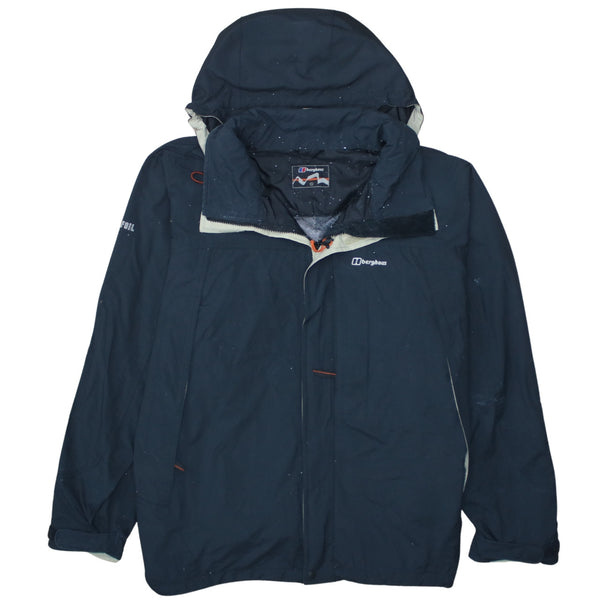 Berghaus Navy Blue Hooded Jacket Men’s XLarge Zip Pockets Embroidered Logo Windbreaker