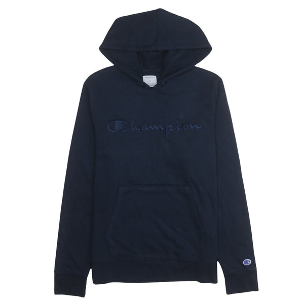 Champion Navy Blue Hoodie Men's Medium Embroidered Script Logo Front Pocket Pullover Sweatshirt