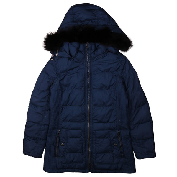 Burberry 90's Hooded Full Zip Up Puffer Jacket Small (missing sizing label) Navy Blue