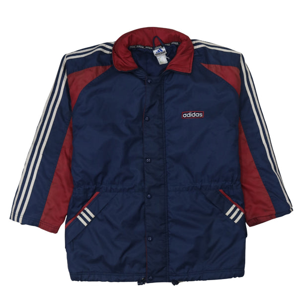 Adidas Navy Blue Windbreaker Jacket Men's Medium Three Stripe Sleeves Embroidered Logo Outerwear