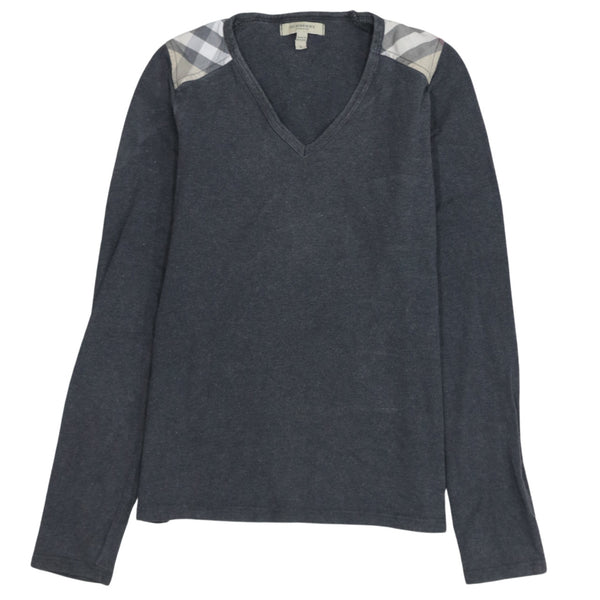 Burberry 90's Plain V Neck Sweatshirt Small Grey