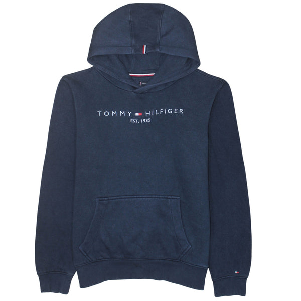 Tommy Hilfiger Navy Blue Hoodie Men's Small Embroidered Logo Front Pocket Pullover Sweatshirt
