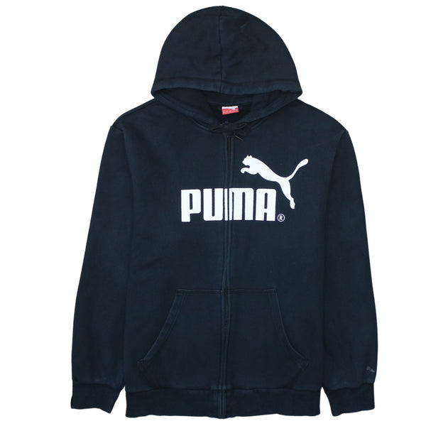 Puma Black Full Zip Hoodie Men's XXLarge Printed Big Logo Front Pockets Sweatshirt