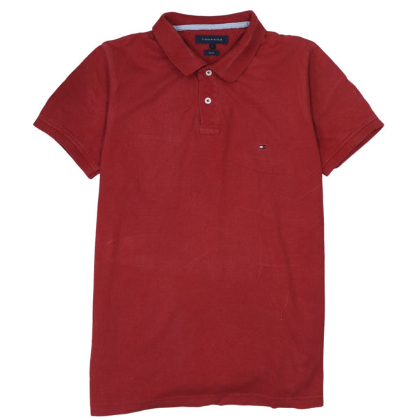 Tommy Hilfiger Burgundy Red Polo Shirt Men's Large Embroidered Flag Logo Short Sleeve Top