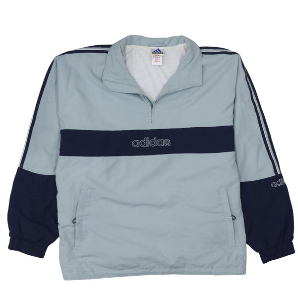 Adidas Light Blue Windbreaker Men’s Large Embroidered Logo Navy Panel Three Stripe Pullover Jacket