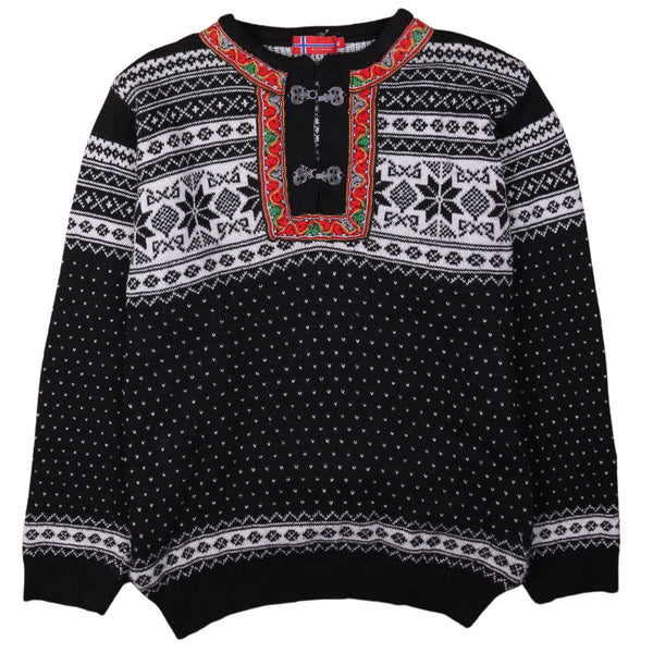 Knit Wear 90's Quater Button Jumper / Sweater XLarge Black