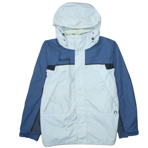 Columbia Light Blue Hooded Jacket Men's Medium Embroidered Logo Zip Pockets Windbreaker