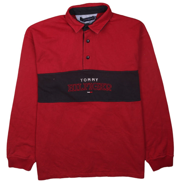 Tommy Hilfiger 90's Long Sleeves Quarter Button Polo Shirt XXLarge (2XL) Red