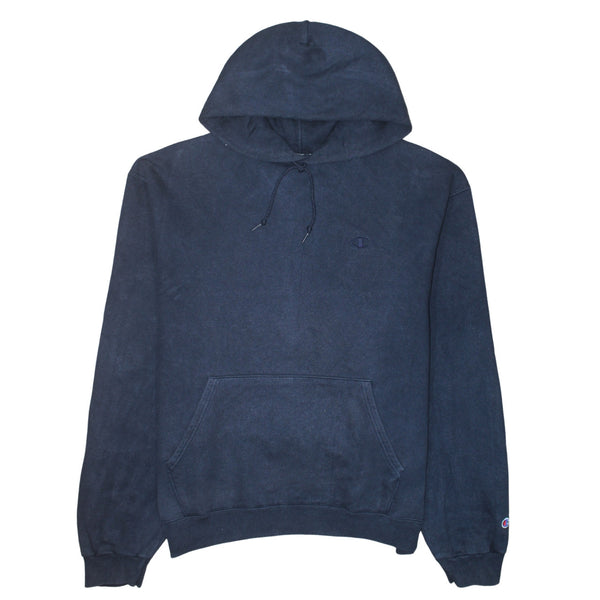 Champion Navy Blue Hoodie Men's Large Embroidered Chest Logo Front Pocket Pullover Sweatshirt