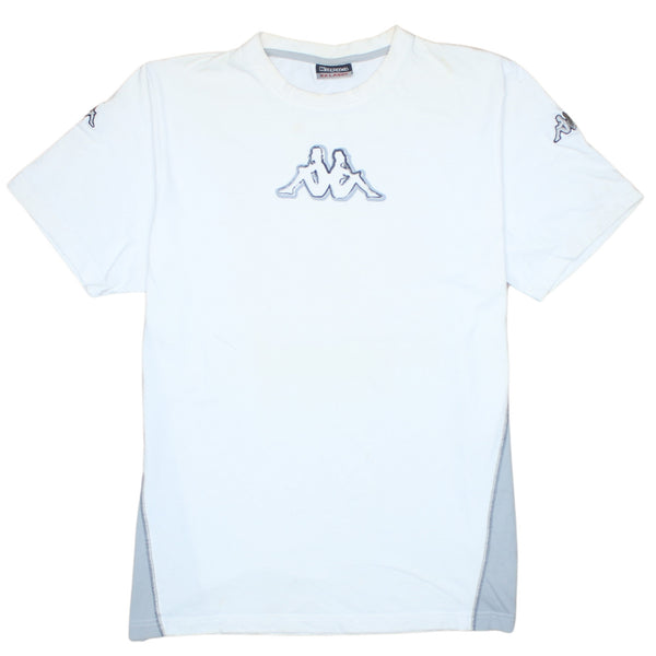 Kappa White Grey T Shirt Men’s XXLarge Embroidered Omini Logo Side Panels Short Sleeve Top
