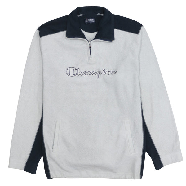 Champion 90's Spellout Quarter Zip Fleece Jumper XXLarge (2XL) Grey