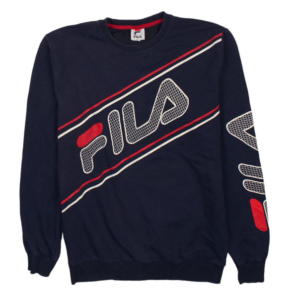 Fila 90's Spellout Crew Neck Sweatshirt XLarge Navy Blue