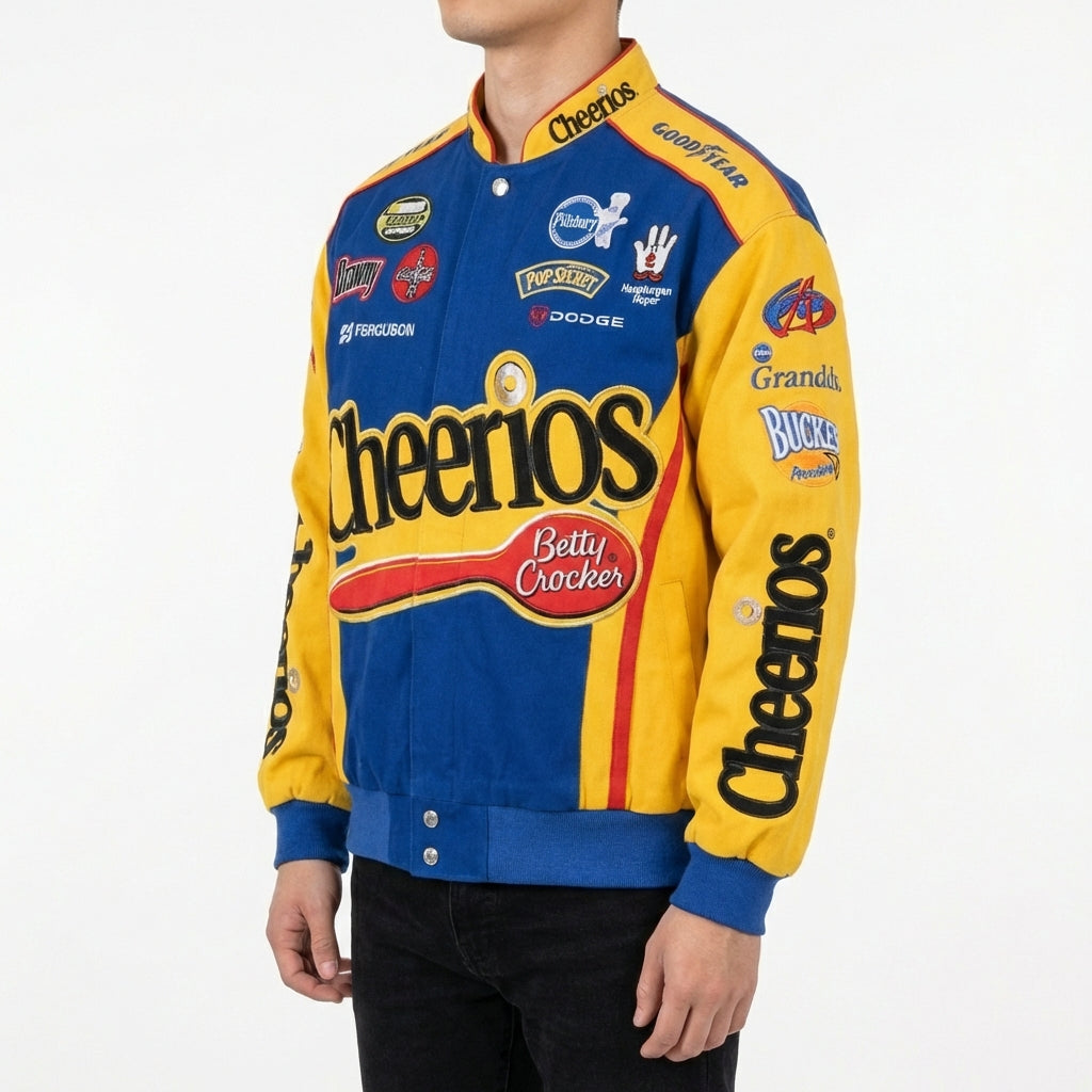 Cheerios Snap Front Racing Jacket Blue Yellow | NASCAR Sponsor