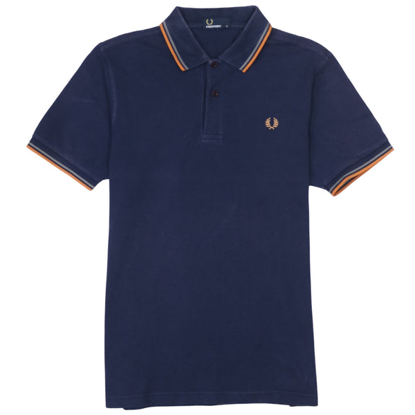 FRED PERRY 90's Short Sleeves Quarter Button Polo Shirt Medium Navy Blue