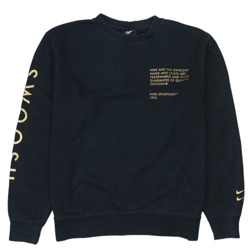 Nike Black Sweatshirt Men's Medium Printed Swoosh Sleeve Text Logo Crewneck Pullover Top
