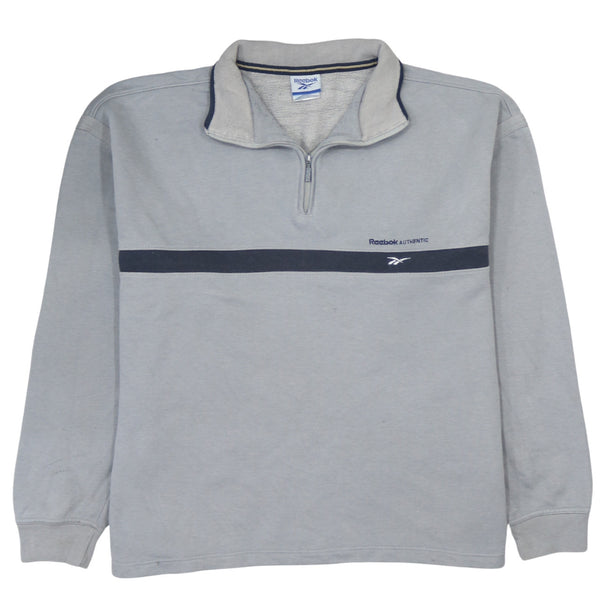 Vintage Reebok 90's Grey Lightweight Quarter Zip Sweatshirt S Cotton