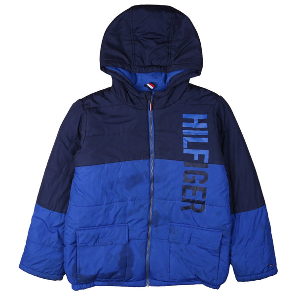 Tommy Hilfiger 90's Hooded Full Zip Up Puffer Jacket Large Blue