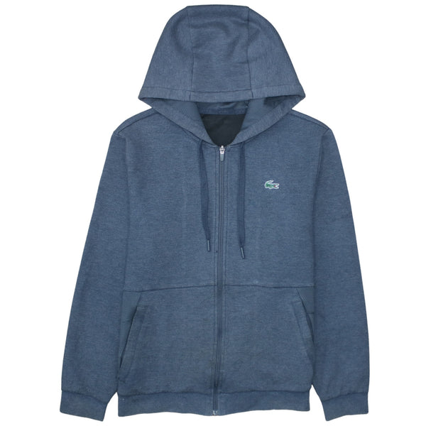 Lacoste Blue Zip Hoodie Men's Medium Embroidered Croc Logo Front Pockets Casual Sweatshirt