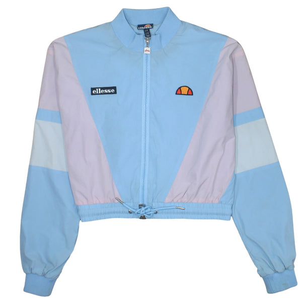 Ellesse Light Blue Colour Block Windbreaker Jacket Women’s Large Embroidered Logos Drawcord Hem Track Top