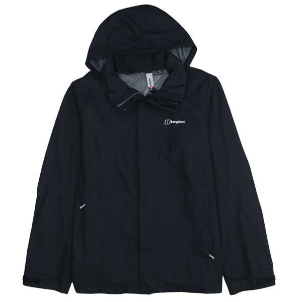 Berghaus Black Hooded Windbreaker Jacket Men's Large Embroidered Logo Zip Pockets Outdoor Coat
