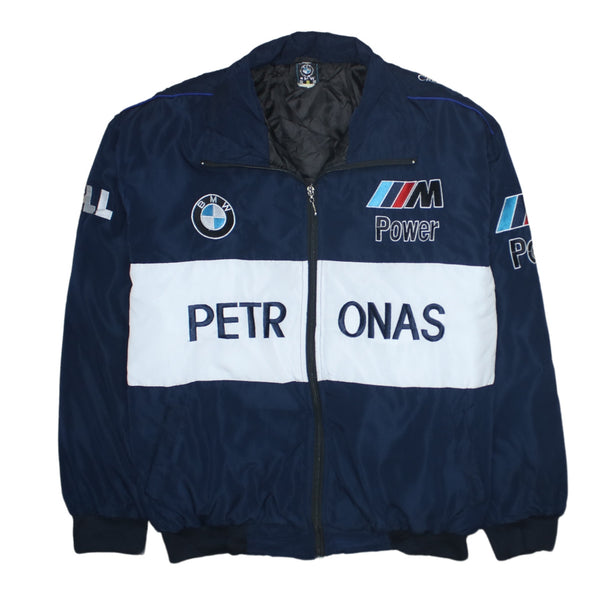 BMW Racing 90's Racing Jacket Full Zip Up Nascar Jacket XLarge Navy Blue