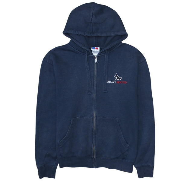 Russell Athletic Navy Blue Hoodie Men's Large Embroidered Brave Hound Zip Fleece Sweatshirt