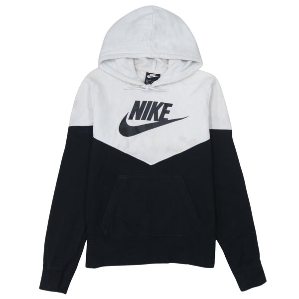 Authentic Nike Men's Medium White & Black Swoosh Hoodie - Cotton Pullover