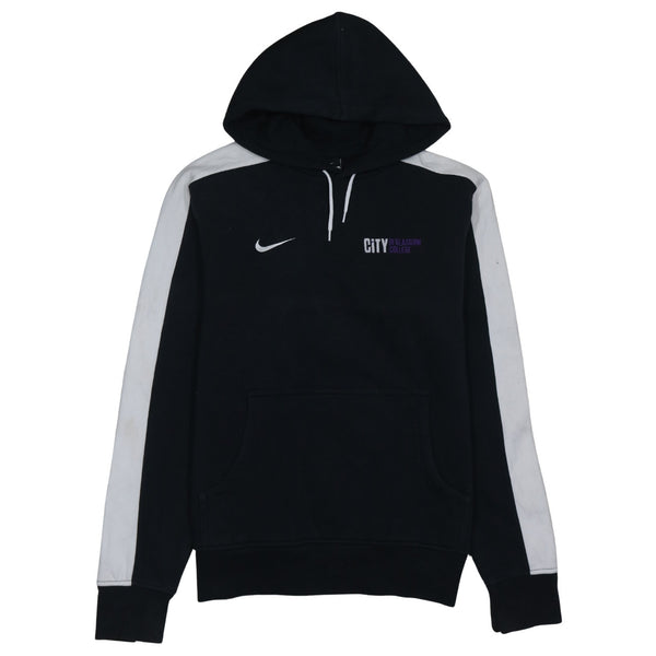 Nike Black Hoodie Men's Medium City Of Glasgow College Embroidered Logo Stripe Sleeves Sweatshirt