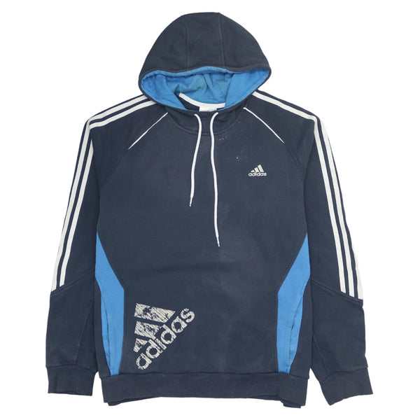 Adidas 1990s Vintage Striped Sleeve Pullover Hoodie XLarge Navy Blue