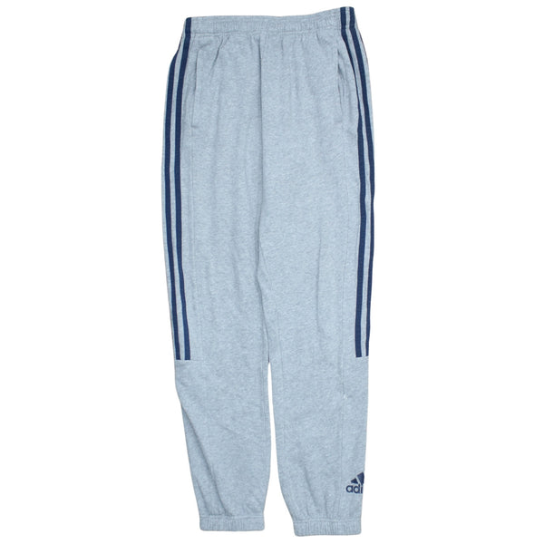 Adidas Light Grey Joggers Women's Large Navy Three Stripe Logo Cuffed Sweatpants