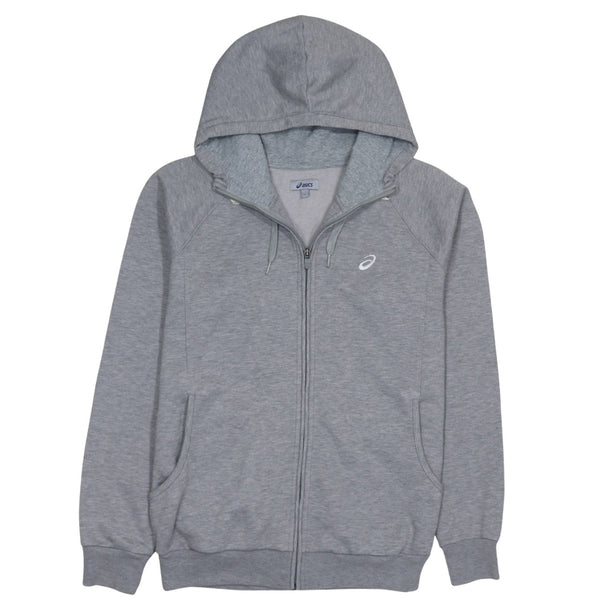 Asics Grey Full Zip Hoodie Women's Large Embroidered Logo Drawstring Hood Fleece Jacket