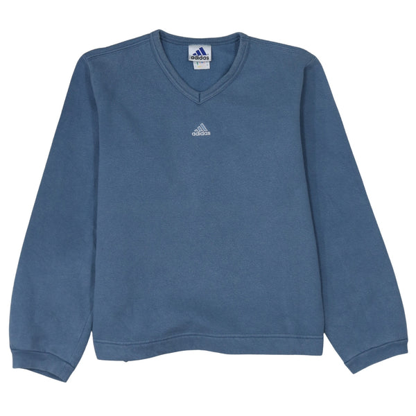 Adidas Blue Sweatshirt Men's Medium V Neck Embroidered Chest Logo Pullover Fleece Top