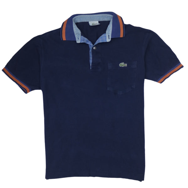 Lacoste 90's Short Sleeves Quarter Button Polo Shirt Medium  Navy Blue