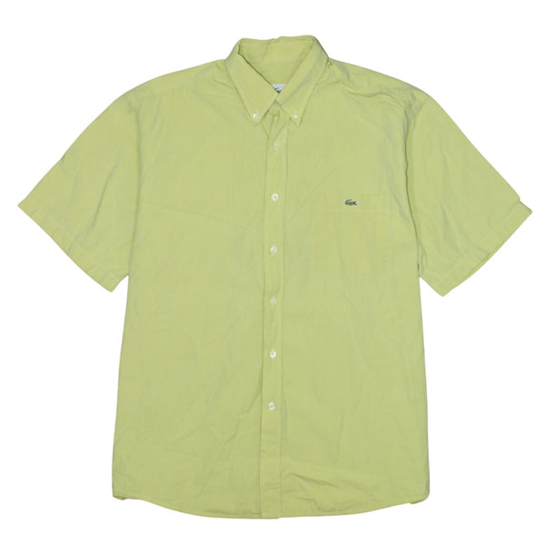 Lacoste Light Yellow Short Sleeve Shirt Men’s Medium Embroidered Croc Logo Button Up Casual Top