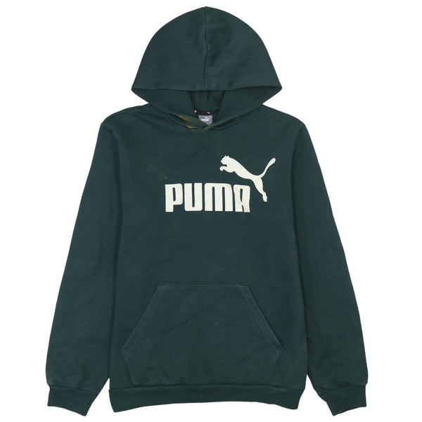 Puma Dark Green Hoodie Women’s XLarge Printed Logo Front Pouch Pullover Sweatshirt