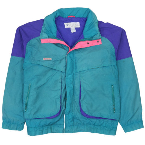 Columbia Teal Purple Windbreaker Jacket Men's XLarge Zip Pockets Colour Block Outerwear