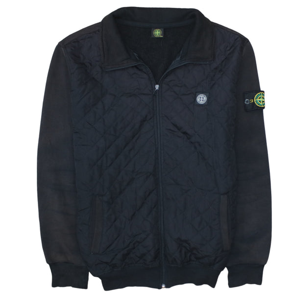 Stone Island Black Quilted Zip Jacket Women’s 2XL Badge Logo Pockets Sweatshirt Top