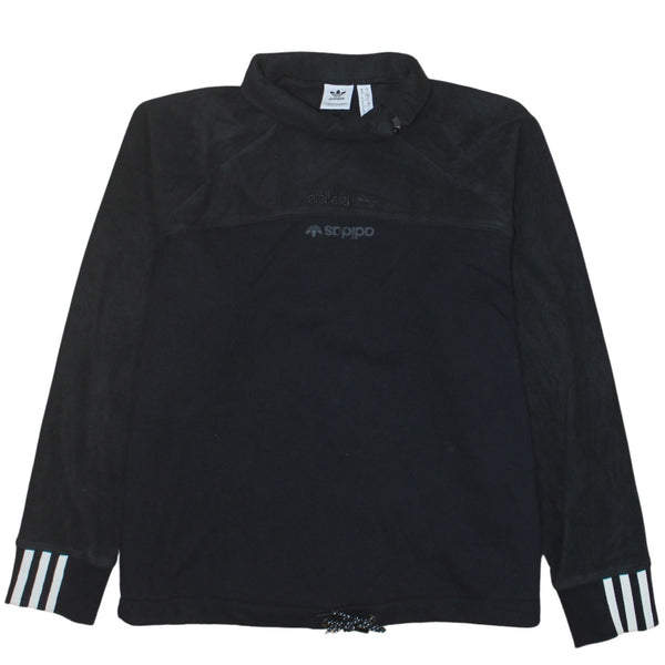 Adidas 90's 3 Stripes Cuffs Quarter Zip Fleece Jumper Large Black