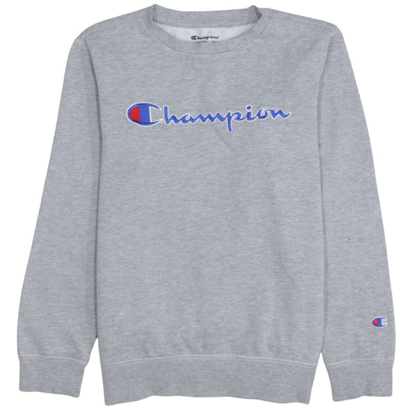 Champion Grey Sweatshirt Men's Large Embroidered Script Logo Crewneck Pullover Fleece Top