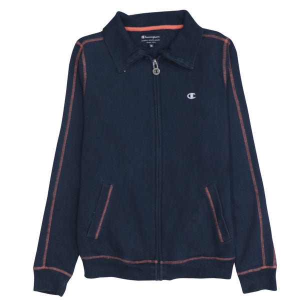 Champion Navy Blue Full Zip Sweatshirt Women’s Medium Embroidered Logo Contrast Stitch Track Top